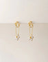Gold pierced drop earrings with delicate chain and sparkling gemstone flower charms, elegant feminine style