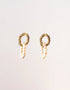 Gold textured hoop drop earrings with white freshwater pearl accents, elegant and modern style