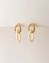 Gold textured loop drop earrings with cream pearl bead oval dangles, elegant contemporary style