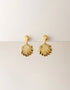 gold pierced drop earrings with shiny scallop shell design, polished finish, elegant beach style