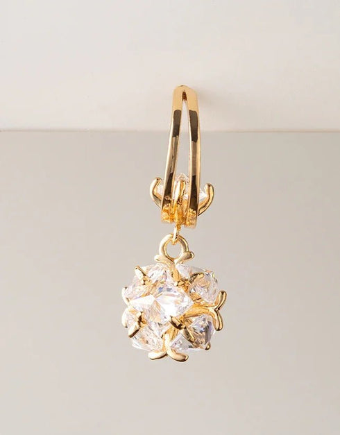 gold hoop drop earrings with clear crystal cluster pendant in elegant modern style