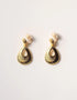 gold pierced drop earrings with textured teardrop-shaped dangles featuring radial line patterns, elegant style